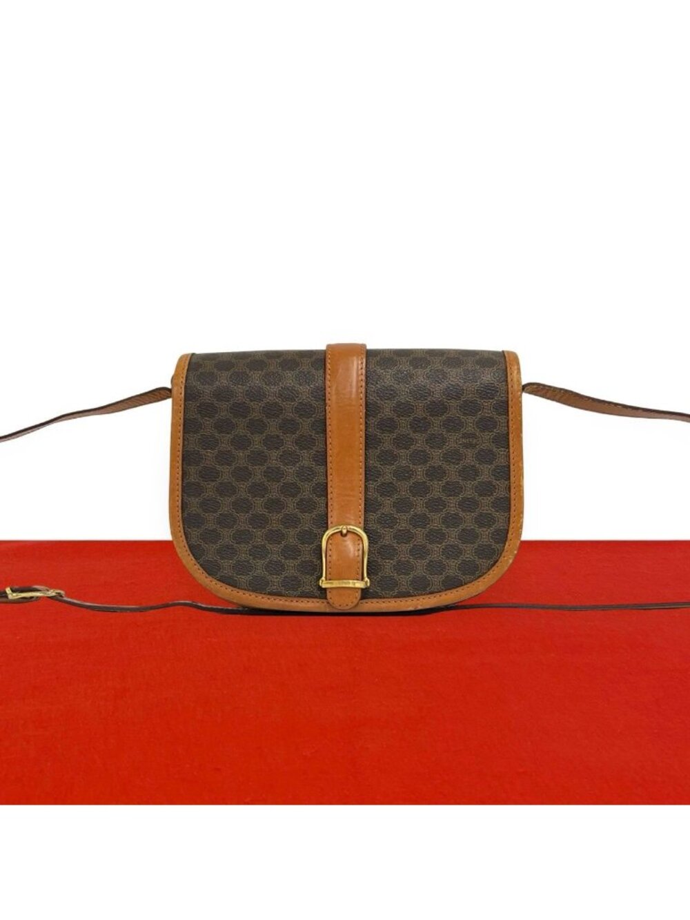 Celine Vintage Macadam Blason Pattern Leather Shoulder Bag Pochette Crossbody